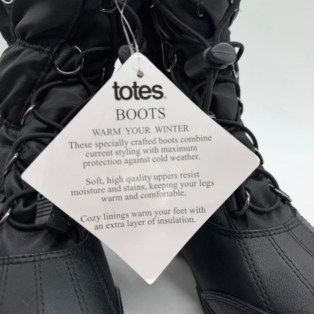 Totes April Black Wide Width Snow Boots Womens 5W Thermolite Insulated Faux Fur